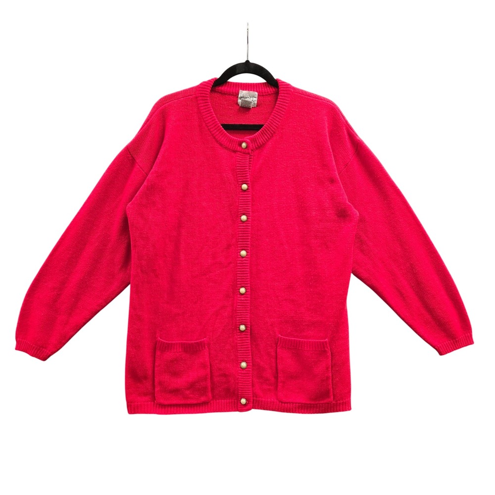 Vintage Wye Oaks Cardigan Sweater Grannycore Grandma Oversized S Red Knit